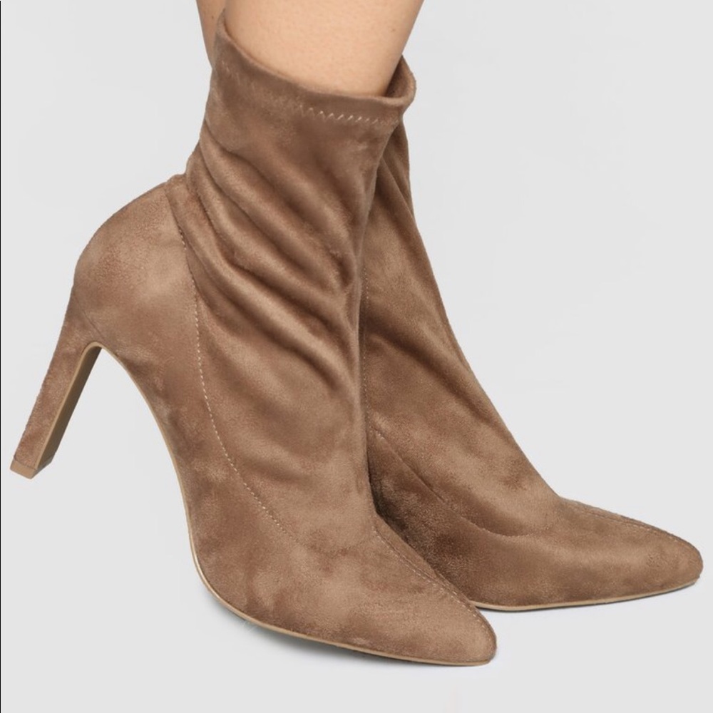 Fashion Nova Suede Taupe Booties